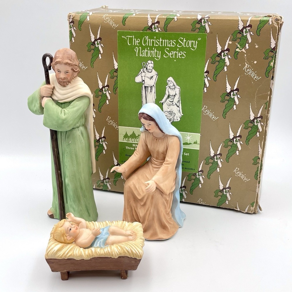 Enesco 1983 Christmas Story Nativity Series Mary Joseph Baby Jesus Boxed Set Vtg